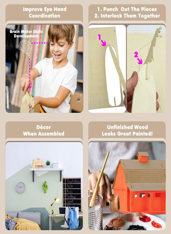 بازلد مجموعة بناء حظيرة خشبية ثلاثية الأبعاد من Puzzled Farm Barn للأطفال والكبار - مجموعة مزرعة ثلاثية الأبعاد، مجموعة بناء للأطفال، ألعاب نجارة تعليمية ممتعة يمكنك صنعها بنفسك لتلوين وبناء حظيرة خشبية - مجموعة لعب مزرعة - 21 قطعة - Image 3